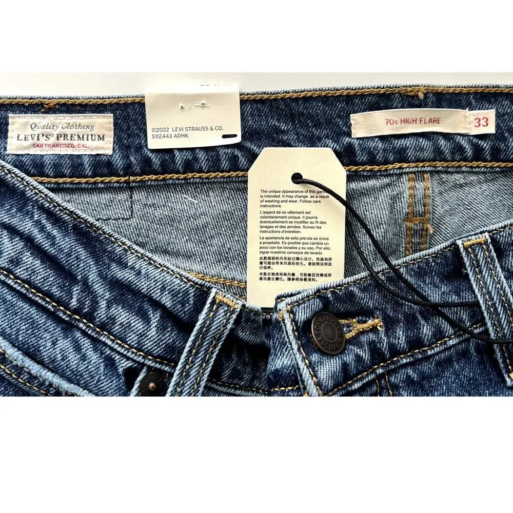 Levi's Premium 70s High Flare Blue Jeans New With Tags 33x30 Levi Strauss & Co